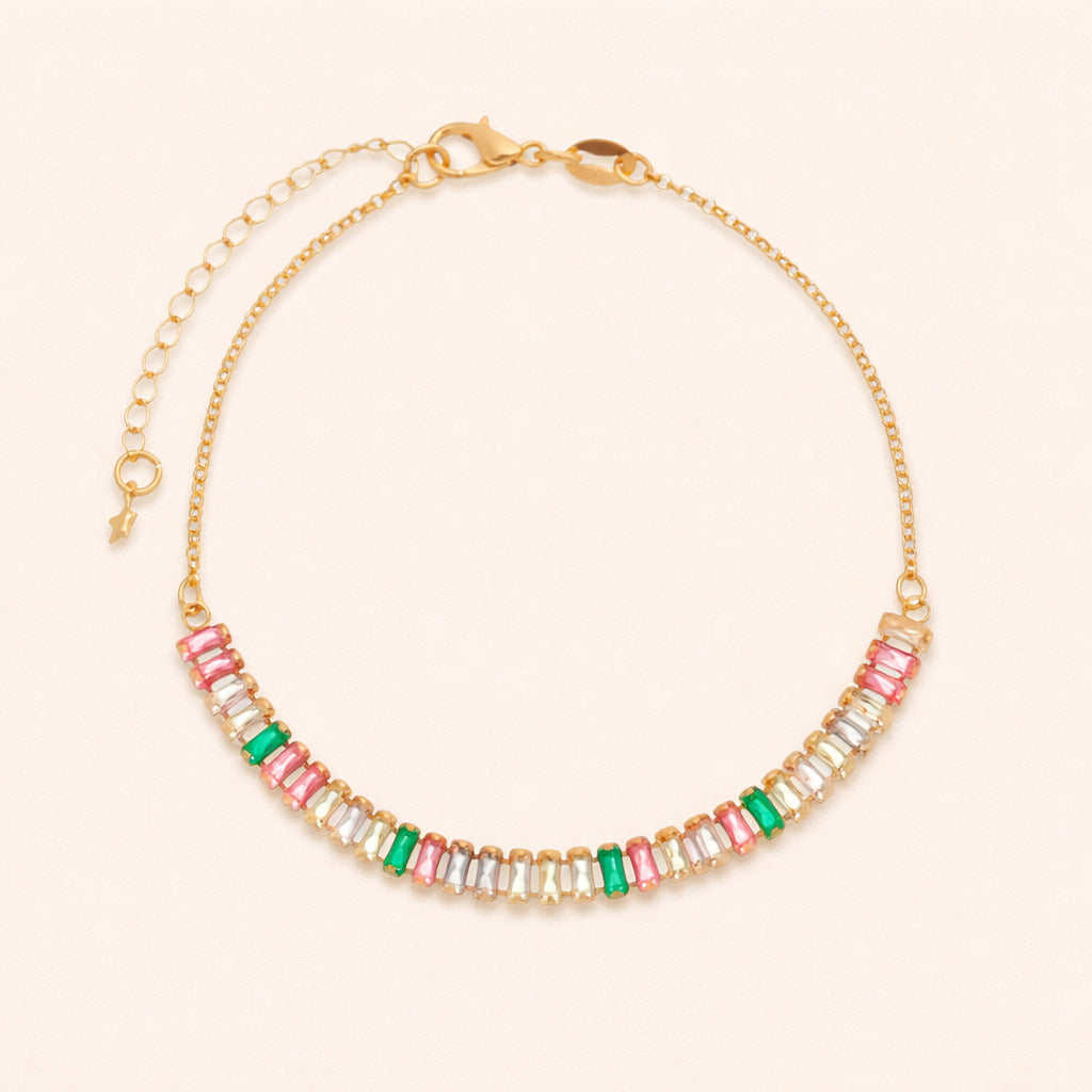 Colar Dourado Chocker de Pedras Coloridas Auryn