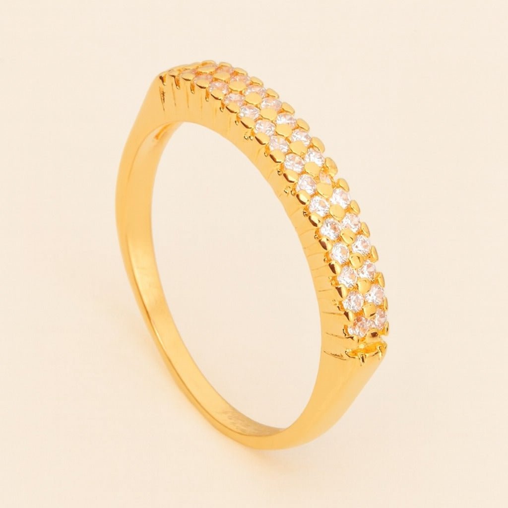 Anel Dourado Aparador de Aliança Duplo Cravejado de Zircônia Auryn - Minha loja