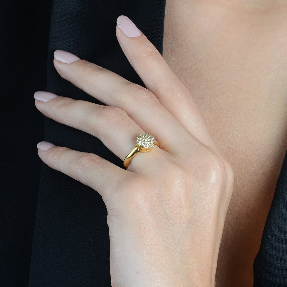 Anel Dourado Chuveirinho Cravejado de Zircônia Auryn - Minha loja