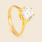 Anel Dourado Solitário com Pedra de Zircônia Auryn - Minha loja