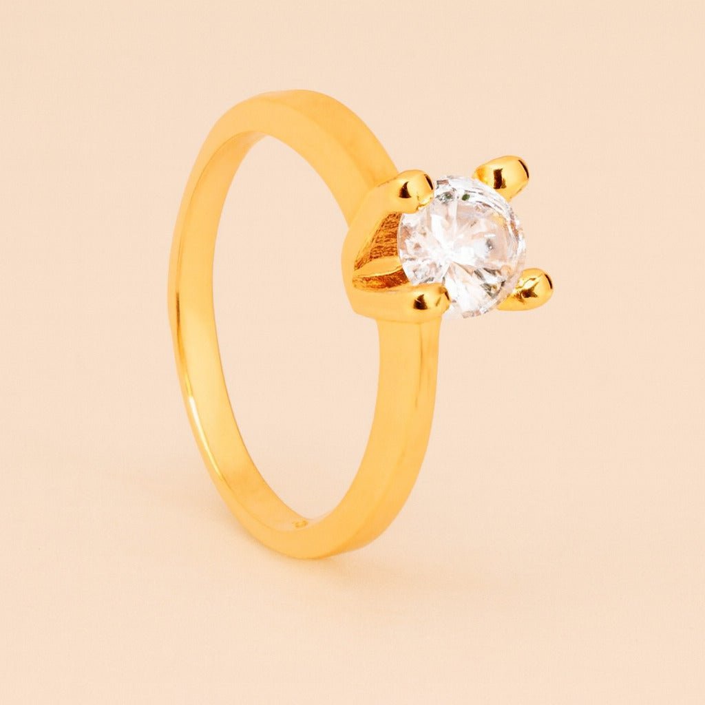 Anel Dourado Solitário com Pedra Zircônia Auryn - Minha loja