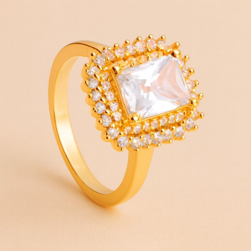 Anel Dourado Solitário com Zircônia Auryn - Minha loja