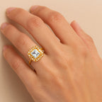 Anel Dourado Solitário com Zircônia Auryn - Minha loja