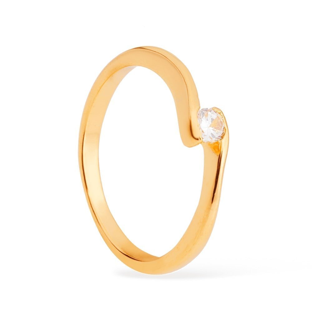 Anel feminino Auryn dourado solitário ponto de luz com zircônia