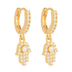 Brinco Dourado Argolinha Mãos de Fátima Cravejado Zircônia Auryn - Minha loja