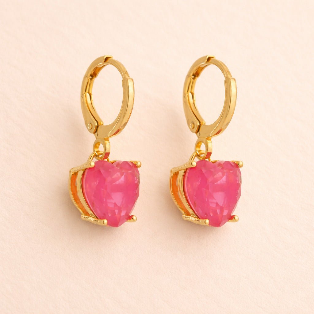 Brinco Dourado Argolinha Pedra de Coração Rosa Auryn - Minha loja