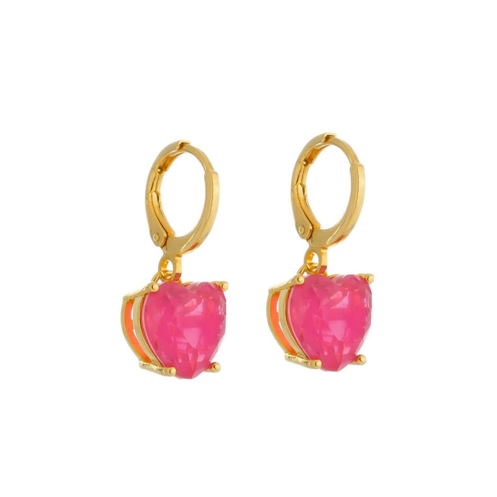 Brinco Dourado Argolinha Pedra de Coração Rosa Auryn - Minha loja