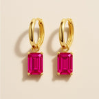 Brinco Dourado Argolinha Pedra Retangular Rosa Auryn - Minha loja