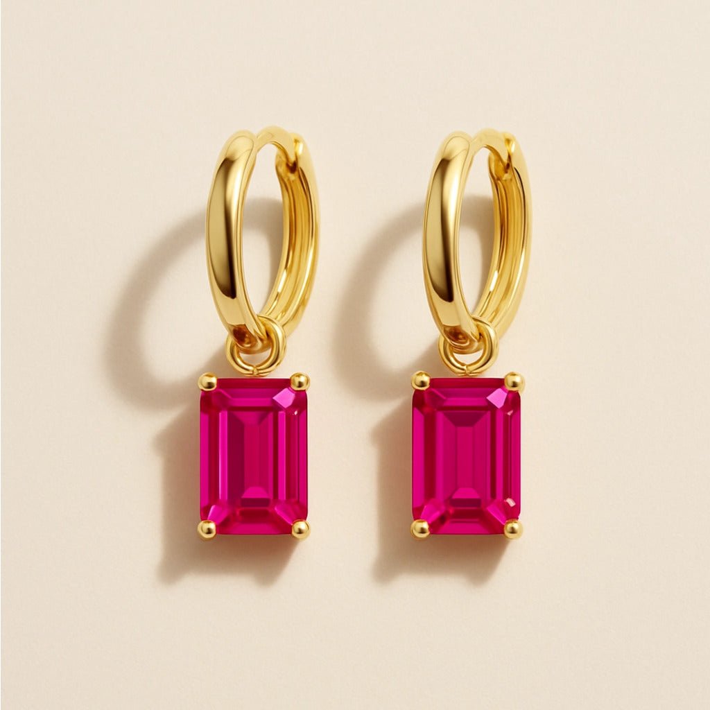 Brinco Dourado Argolinha Pedra Retangular Rosa Auryn - Minha loja