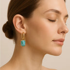 Brinco Dourado Argolinha Pedra Retangular Verde Auryn - Minha loja