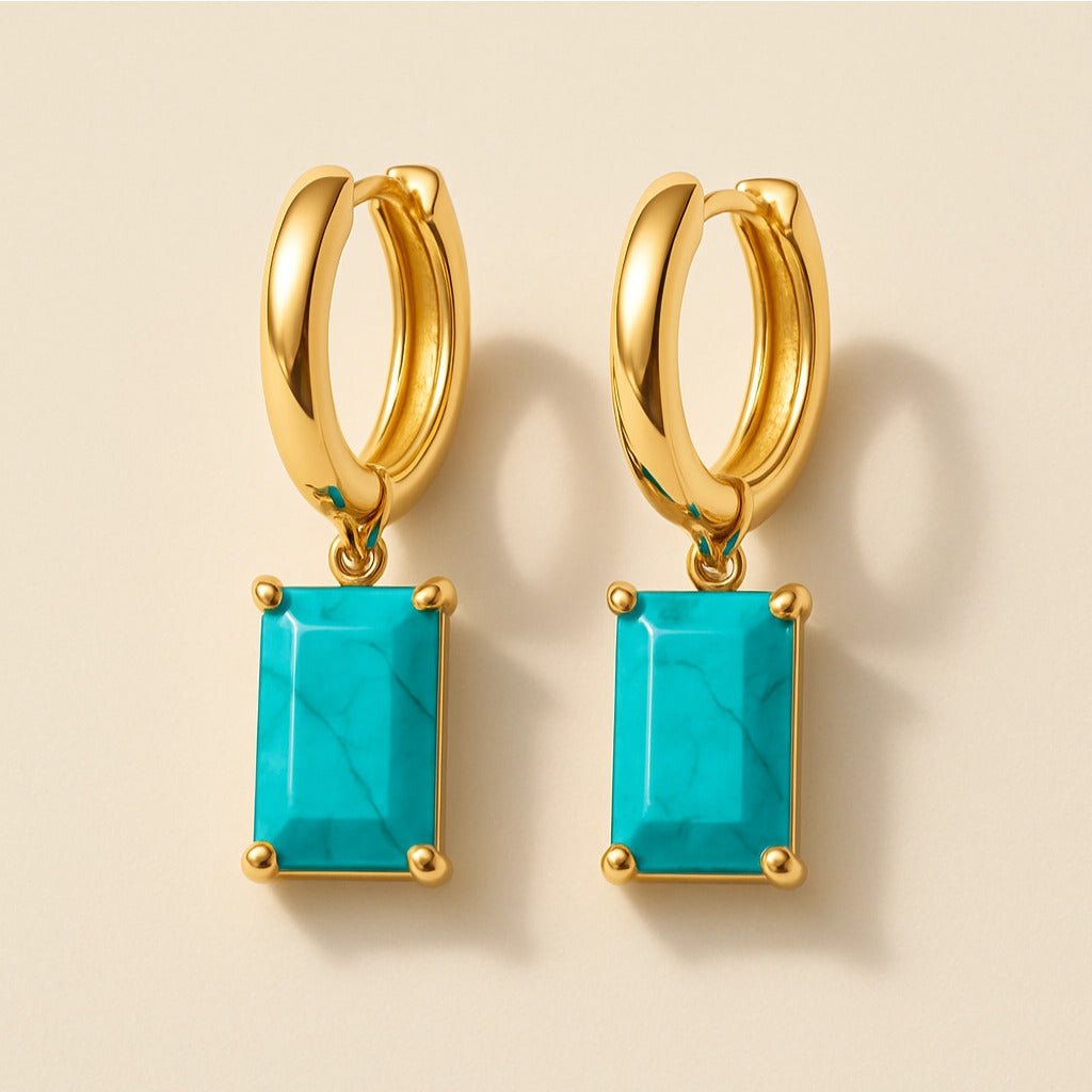 Brinco Dourado Argolinha Pedra Retangular Verde Auryn - Minha loja