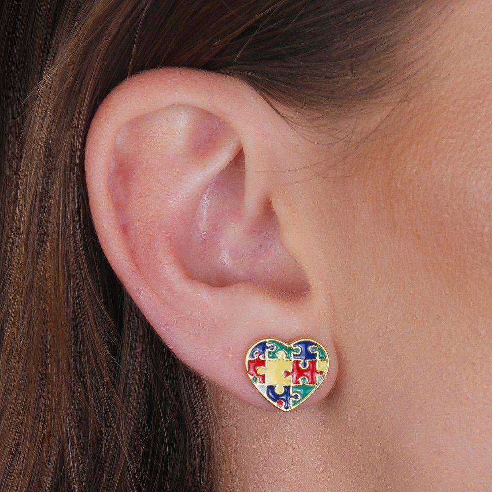 Brinco Dourado Autismo Formato Coração Auryn - Minha loja