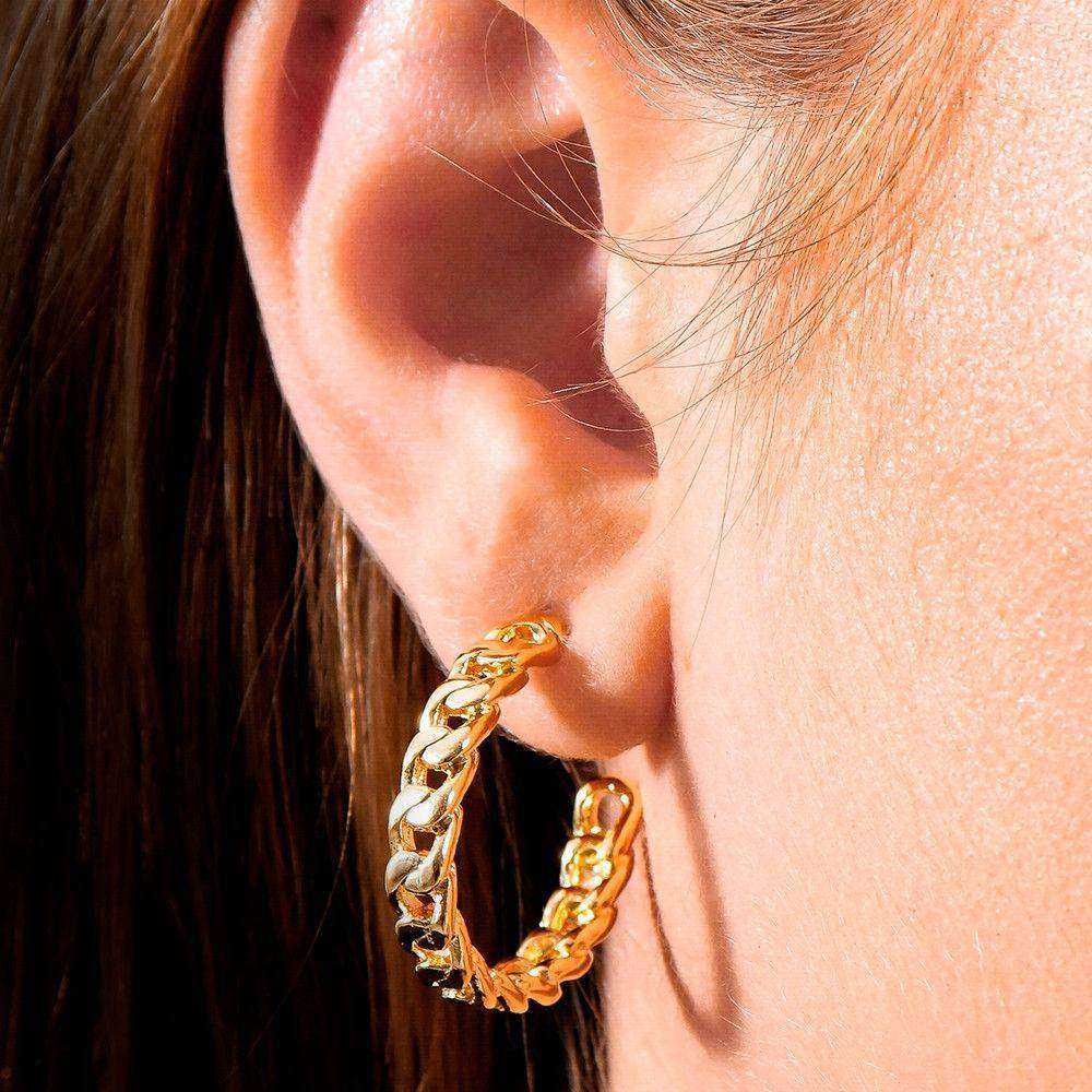 Brinco Dourado de Argola Formato Corrente Médio Auryn - Minha loja