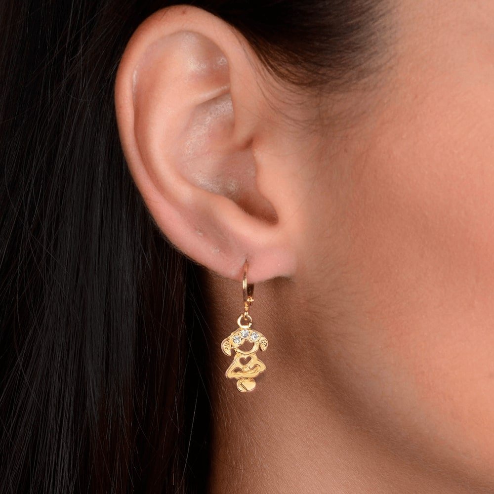 Brinco infantil dourado Auryn tipo argolinha com pedras brilhantes