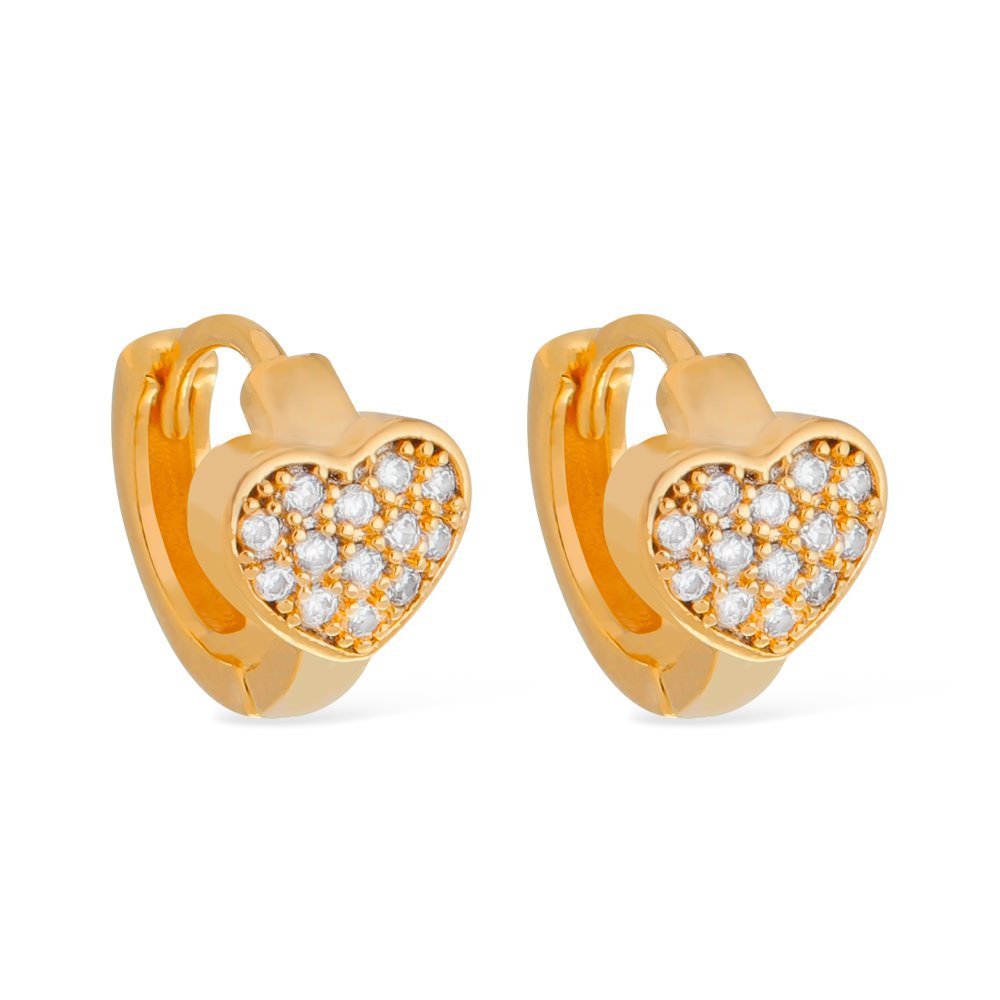 Brinco Dourado de Argolinha Pequeno Coração Cravejado de Pedras Auryn - Minha loja