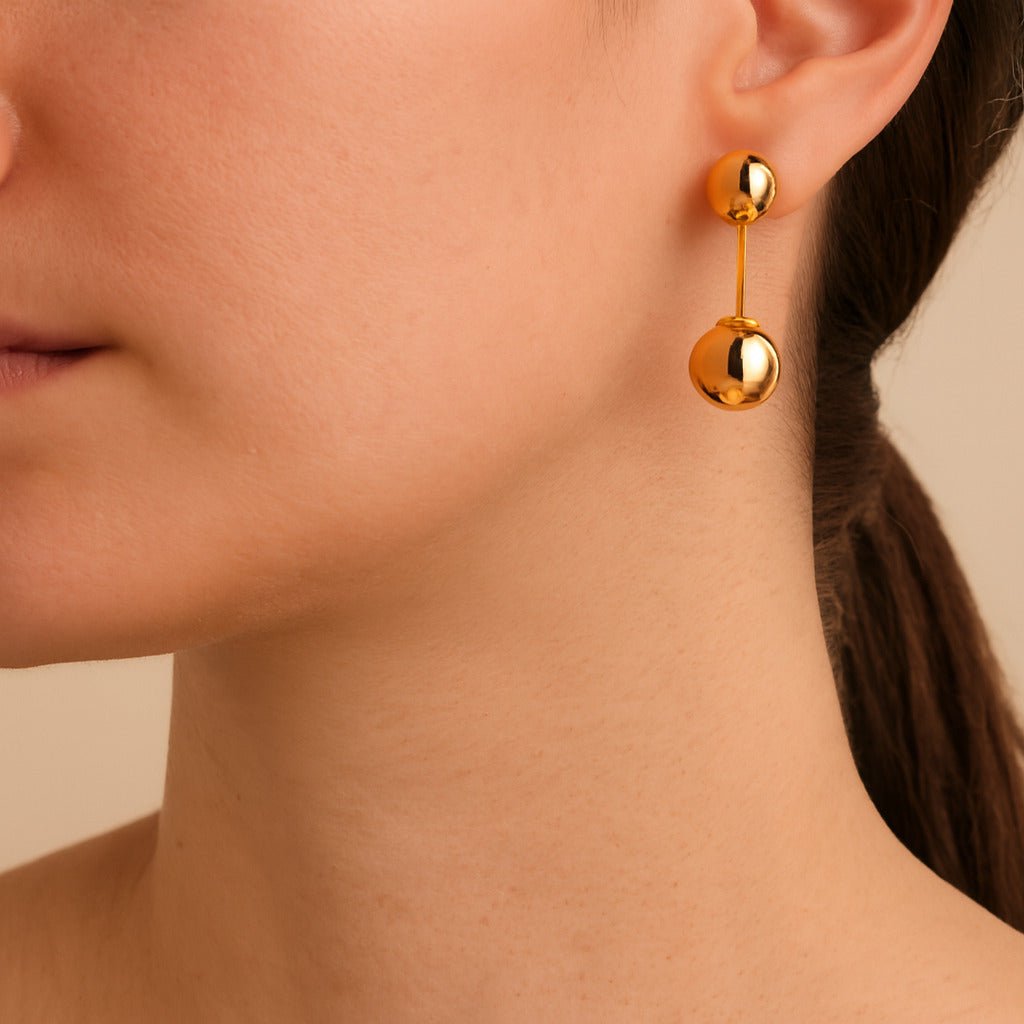 Brinco Dourado de Bola Duplo Auryn - Minha loja