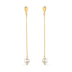 Semijoia Auryn brinco dourado de corrente com acabamento premium e pérola