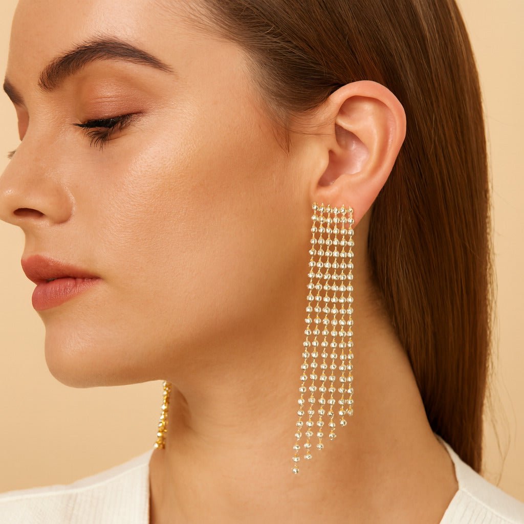 Brinco Dourado de Luxo com 123 Pedras de Strass Auryn - Minha loja