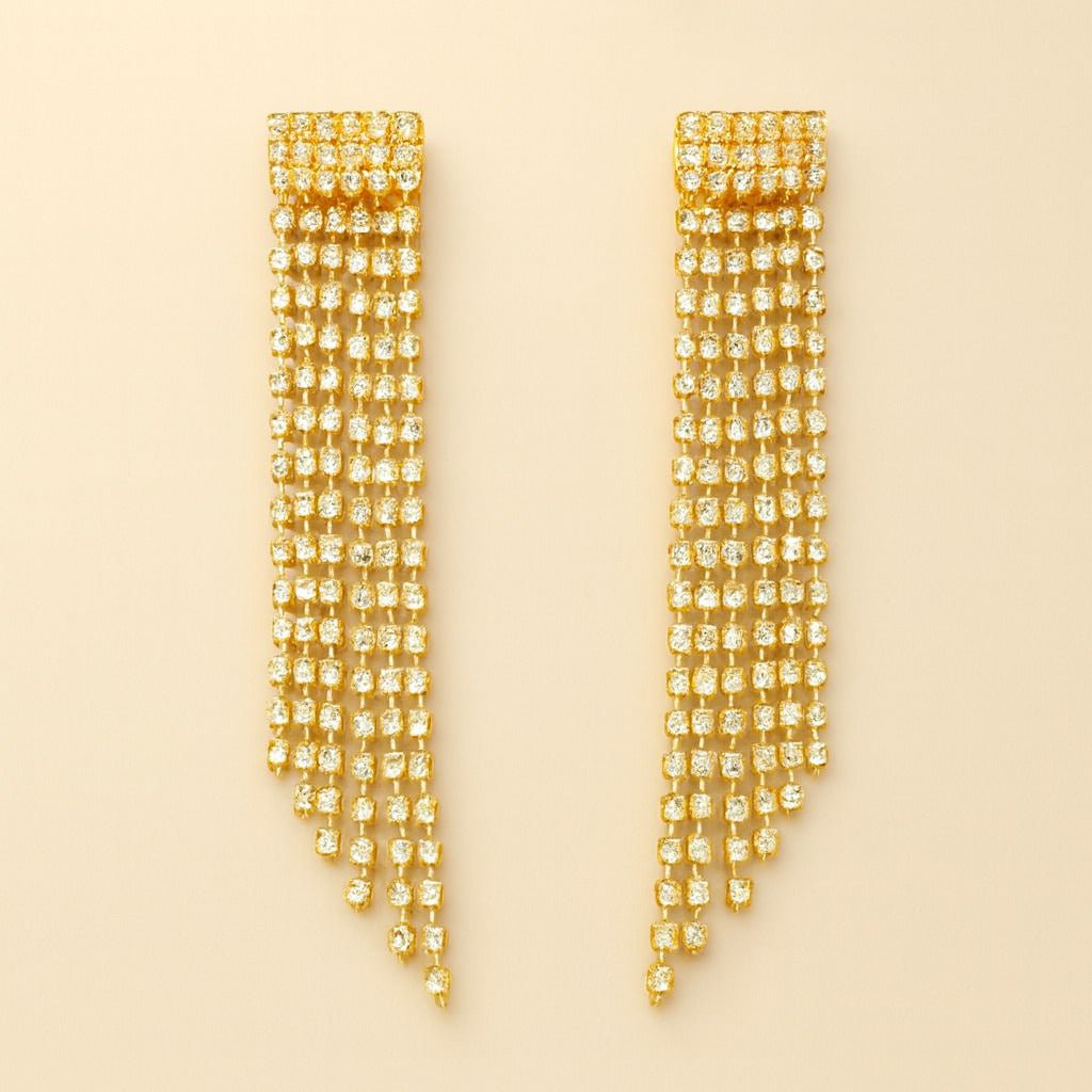 Brinco Dourado de Luxo com 123 Pedras de Strass Auryn - Minha loja