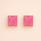 Brinco Dourado de Pedra Retangular Rosa Auryn - Minha loja