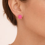 Brinco Dourado de Pedra Retangular Rosa Auryn - Minha loja