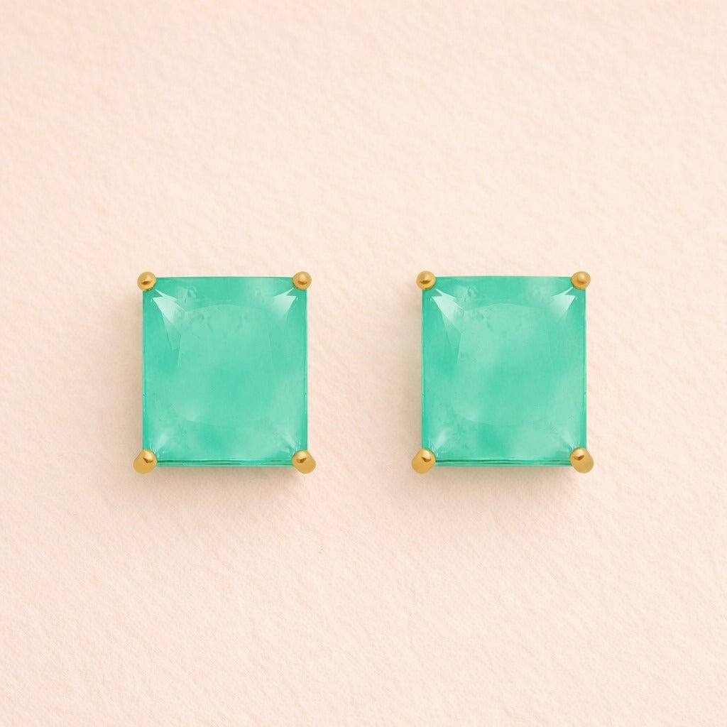 Brinco Dourado de Pedra Retangular Verde Auryn - Minha loja