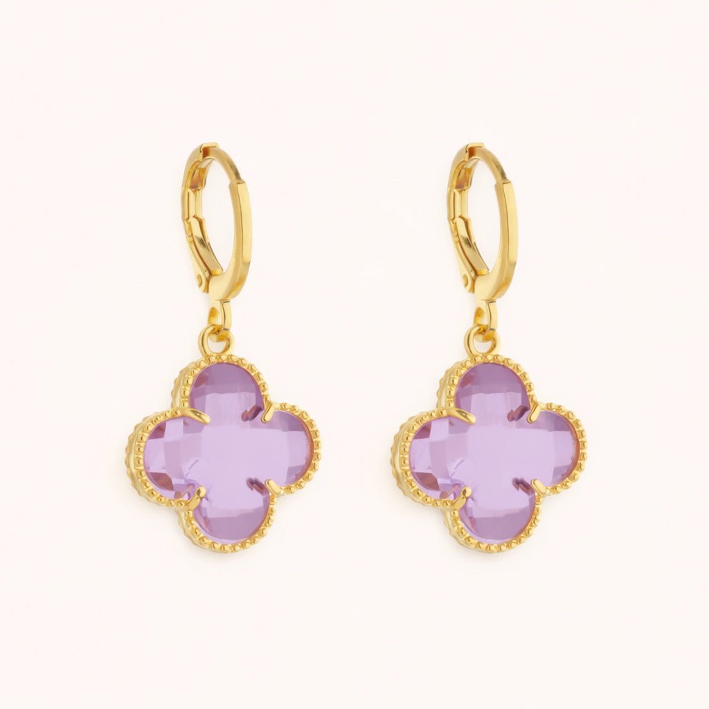 Brinco Dourado de Trevo com Zircônia Rosa Auryn - Minha loja