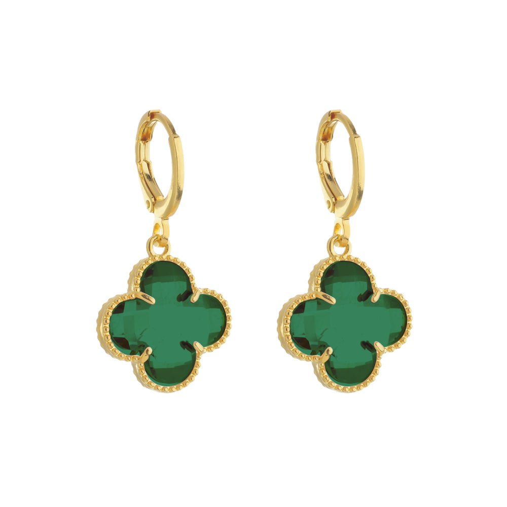 Brinco Dourado de Trevo com Zircônia Verde - Minha loja