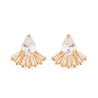 Brinco feminino Auryn dourado gota e coroa com 8 zircônias