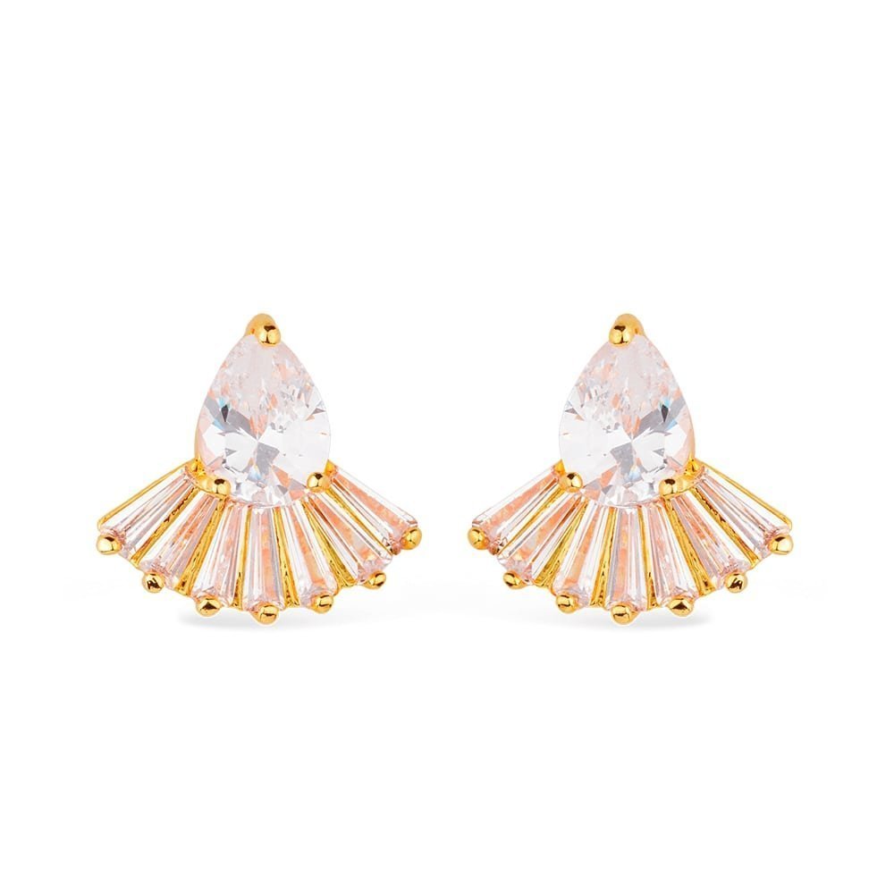 Brinco feminino Auryn dourado gota e coroa com 8 zircônias