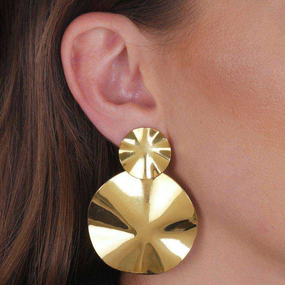 Brinco Dourado Orgânico Dois Círculos Amassados Auryn - Minha loja