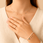 Bundle: Anel Dourado 7 Pedras | Colar Dourado Ponto de Luz | Pulseira Dourada de Pérolas - Minha loja