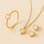 Bundle: Colar Dourado Ponto de Luz | Brinco Dourado de Argolinha | Anel Dourado Solitário de Coração - Minha loja