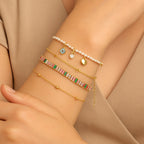 Bundle: Pulseira Dourada de Pérolas | Pulseira Dourada de Pedras | Pulseira Dourada Cruz - Minha loja