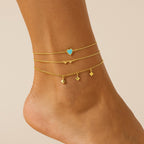 Bundle: Tornozeleira Dourada de Coração | Tornozeleira 3 Corações | Tornozeleira Chapas Quadradas - Minha loja