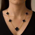 Colar Dourado 5 Trevos Preto - Minha loja