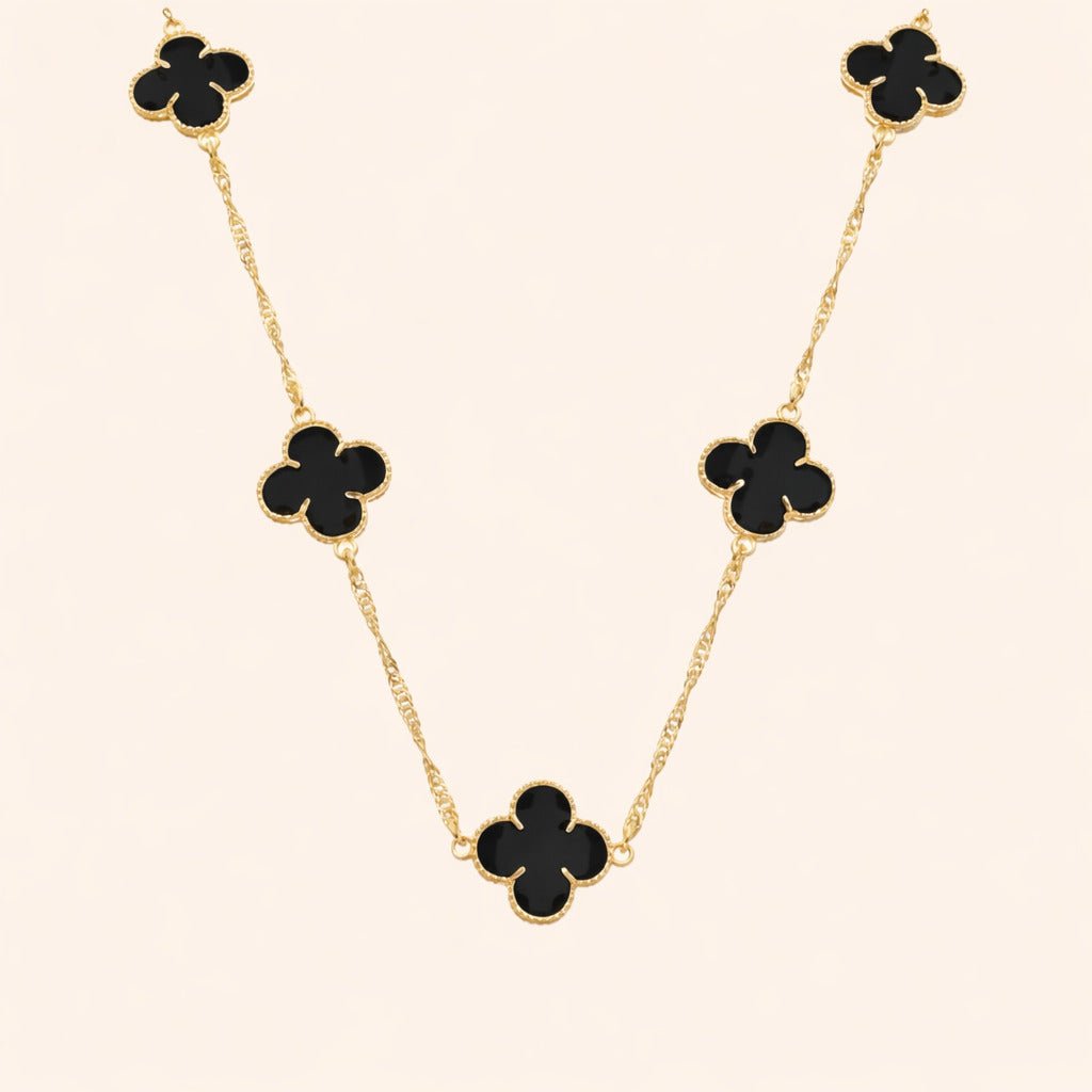 Colar Dourado 5 Trevos Preto - Minha loja