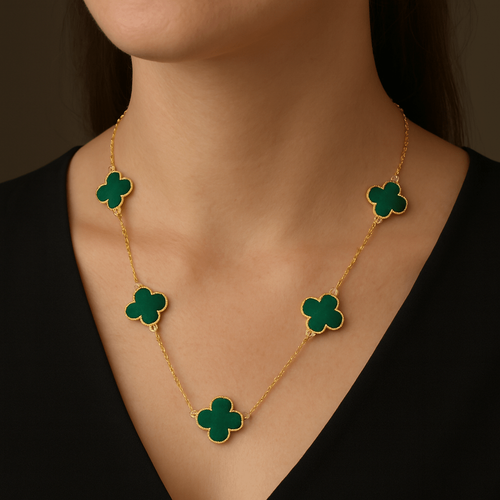 Colar Dourado 5 Trevos Verde - Minha loja