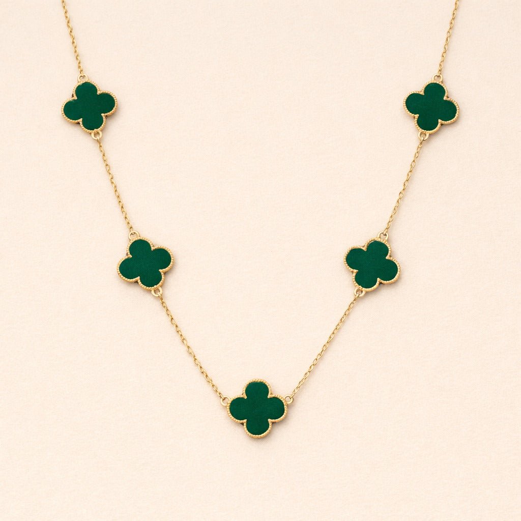 Colar Dourado 5 Trevos Verde - Minha loja