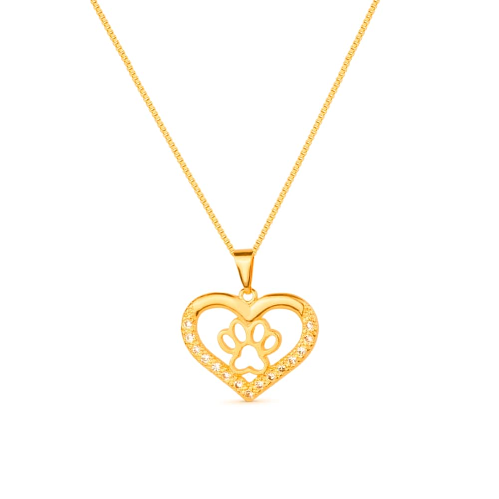 Colar Dourado Chocker de Coração e Pata Pet Zircônia Aurin - Minha loja