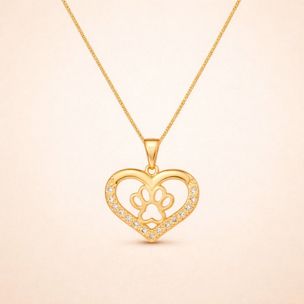 Colar Dourado Chocker de Coração e Pata Pet Zircônia Aurin - Minha loja