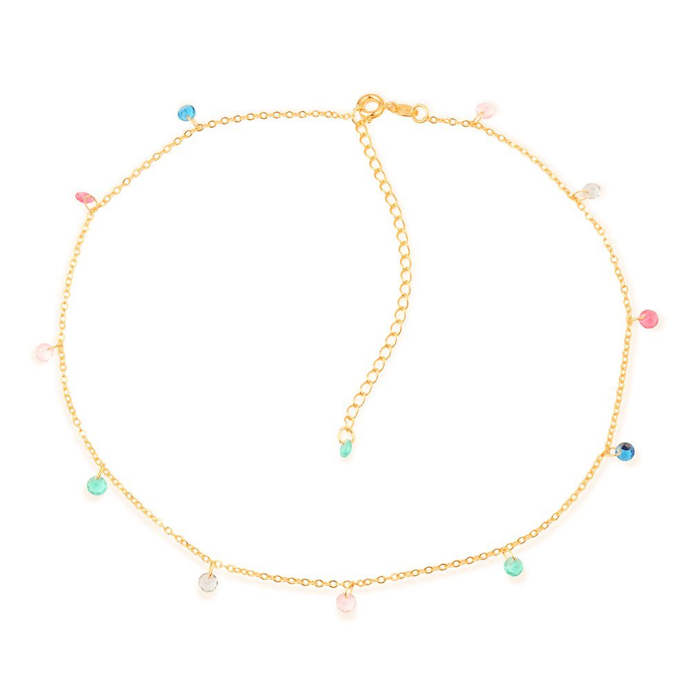 Colar Dourado Chocker Pontos de Luz Coloridos Cristais Auryn - Minha loja