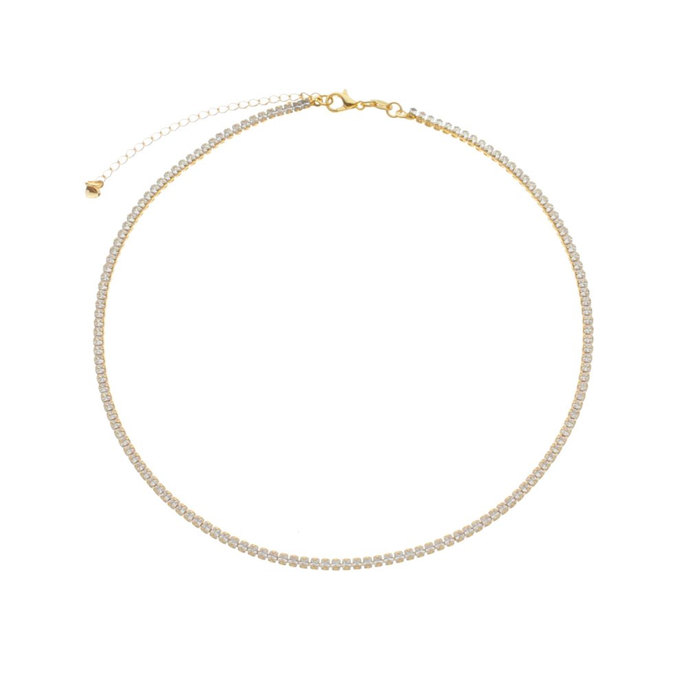 Colar Dourado Chocker Riviera Pedras Brancas Auryn - Minha loja