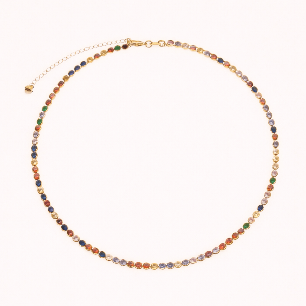Colar Dourado Chocker Riviera Pedras Coloridas Auryn - Minha loja