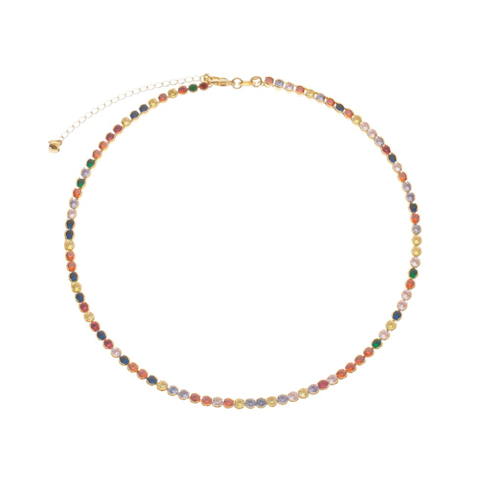 Colar Dourado Chocker Riviera Pedras Coloridas Auryn - Minha loja