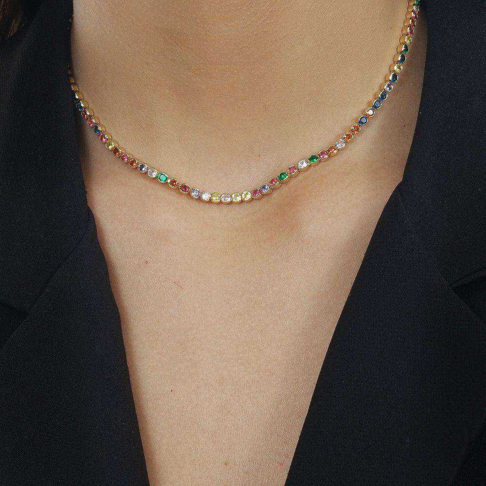 Colar Dourado Chocker Riviera Pedras Coloridas Auryn - Minha loja