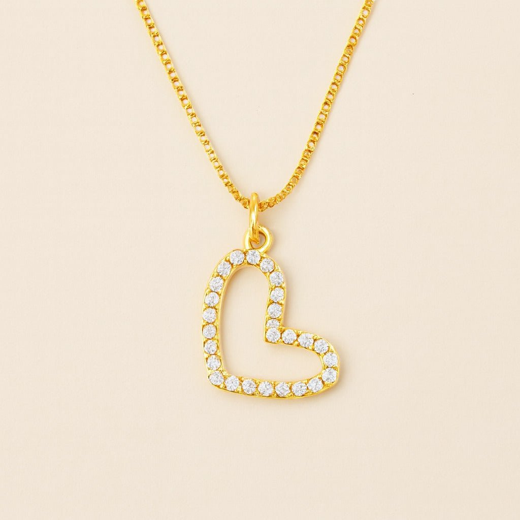 Colar Dourado de Coração Irregular Vazado com Zircônia Auryn - Minha loja