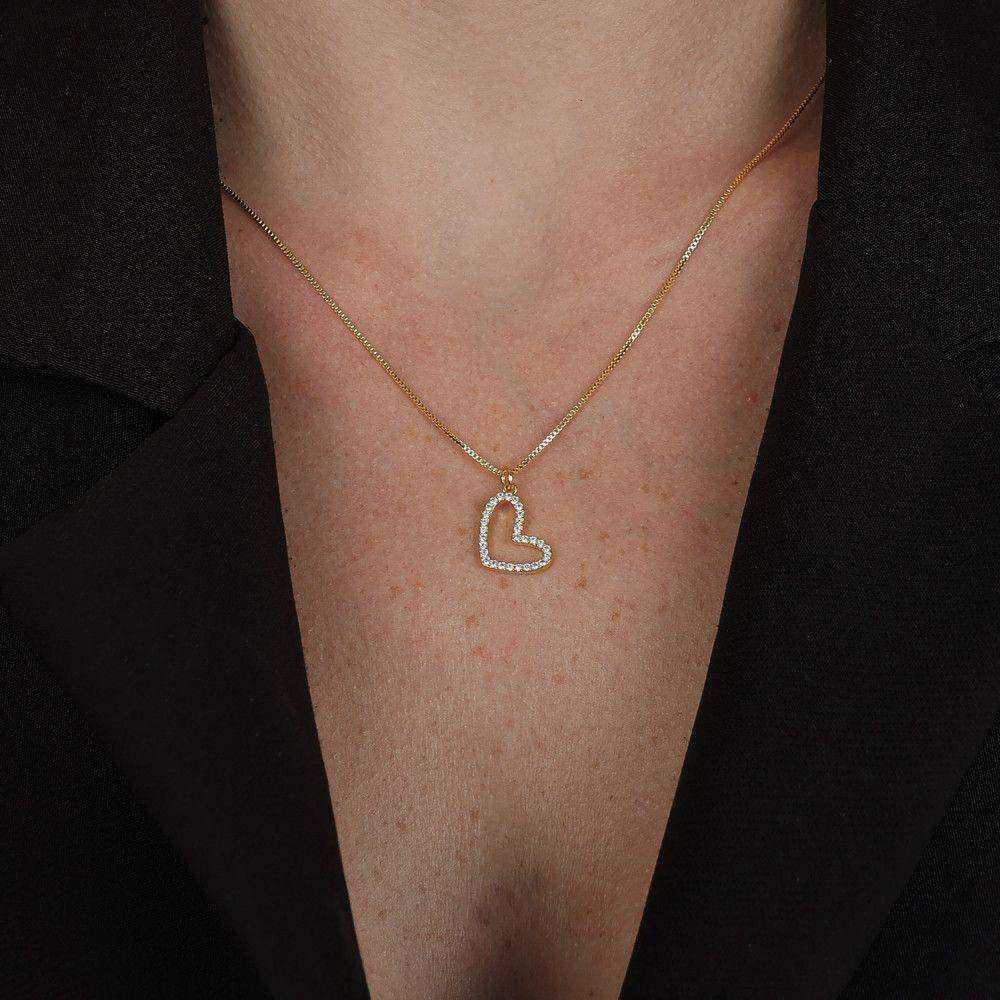 Colar Dourado de Coração Irregular Vazado com Zircônia Auryn - Minha loja