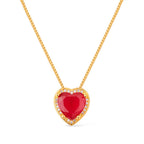 Colar Dourado de Pedra Natural Vermelha Coração Cravejado de Zircônia Auryn - Minha loja