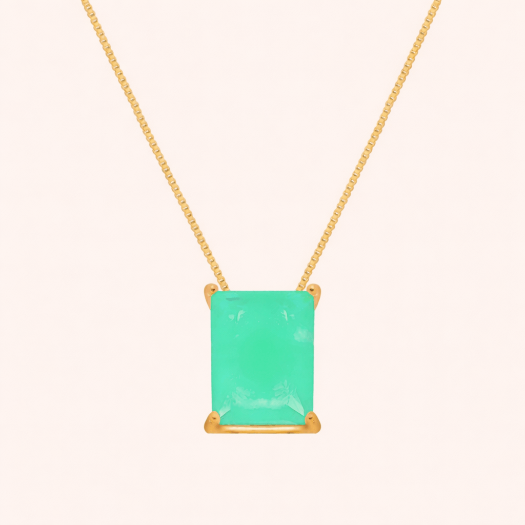Colar Dourado de Pedra Retangular Verde Auryn - Minha loja